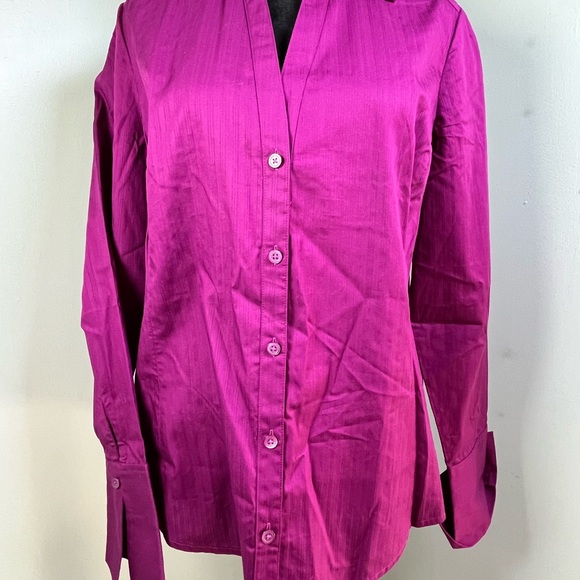 Ann Taylor Tops - Ann Taylor Sz12 V Neck Button Up Blouse French Cuff Office to Dinner Out